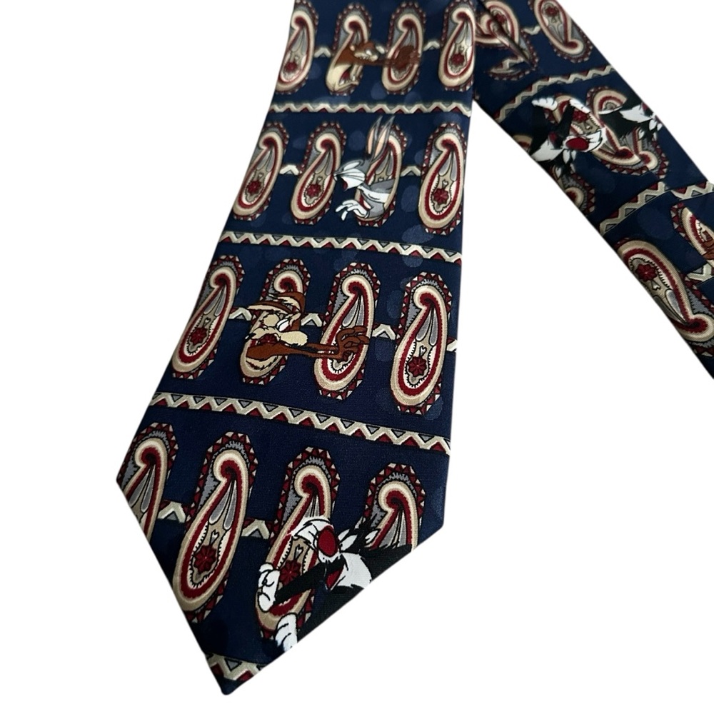 Vintage‎ Looney Tunes Taz Bugs Bunny Sylvester Paisley Silk Neck Tie